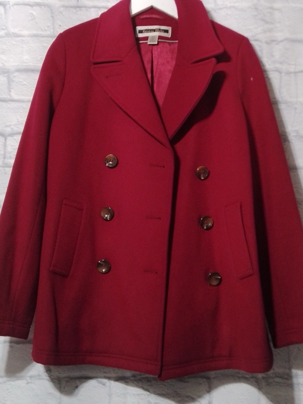 Kristen Blake Crimson Red Double-Breasted Peacoat